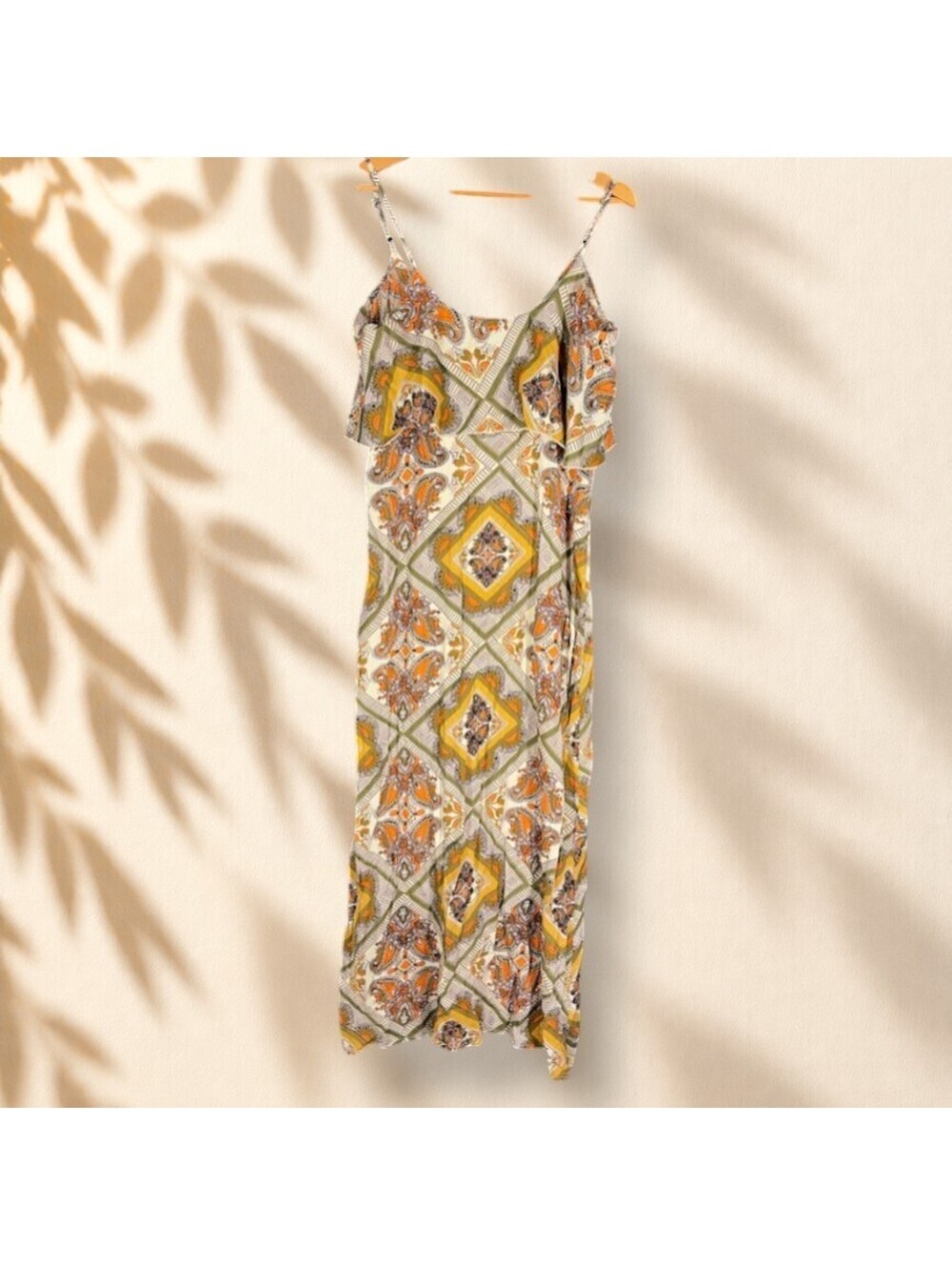 Spoon Dress Women XL Gray Geometric Maxi Long Sleeveless V-Neck Stretch Casual